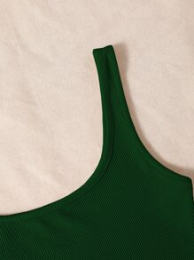SHEIN Unity Women's Fashion Casual Basic Solid Color Ribbed Tank Top - Dark Green - View 3