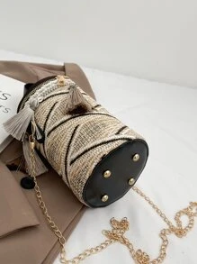 Mini Tassel Decor Straw Bag - Multicolor - View 2