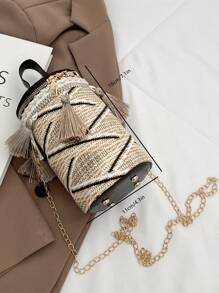Mini Tassel Decor Straw Bag - Multicolor - View 3