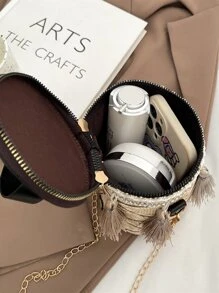 Mini Tassel Decor Straw Bag - Multicolor - View 4