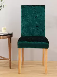 1pc/4pcs/6pcs Solid Color Gold Rhinestone Velvet Chair Cover, Removable Elastic Dining Chair Slipcover