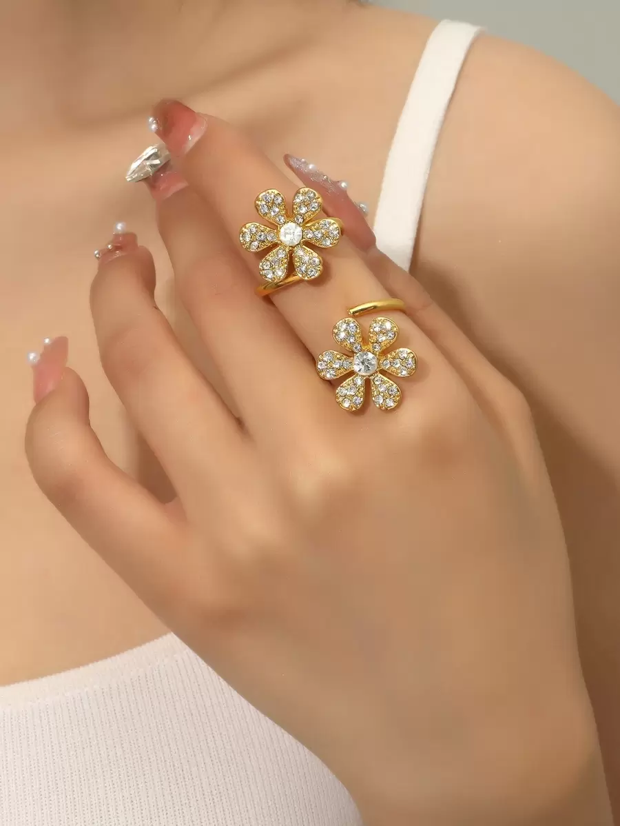 水钻花朵装饰袖口戒指 情人节、妈妈、母亲、母亲节、礼物