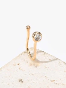 受歡迎方晶鋯石裝飾鼻環銅簡約風和時髦適合女士和女孩中性 - 金黃色 - 查看 2