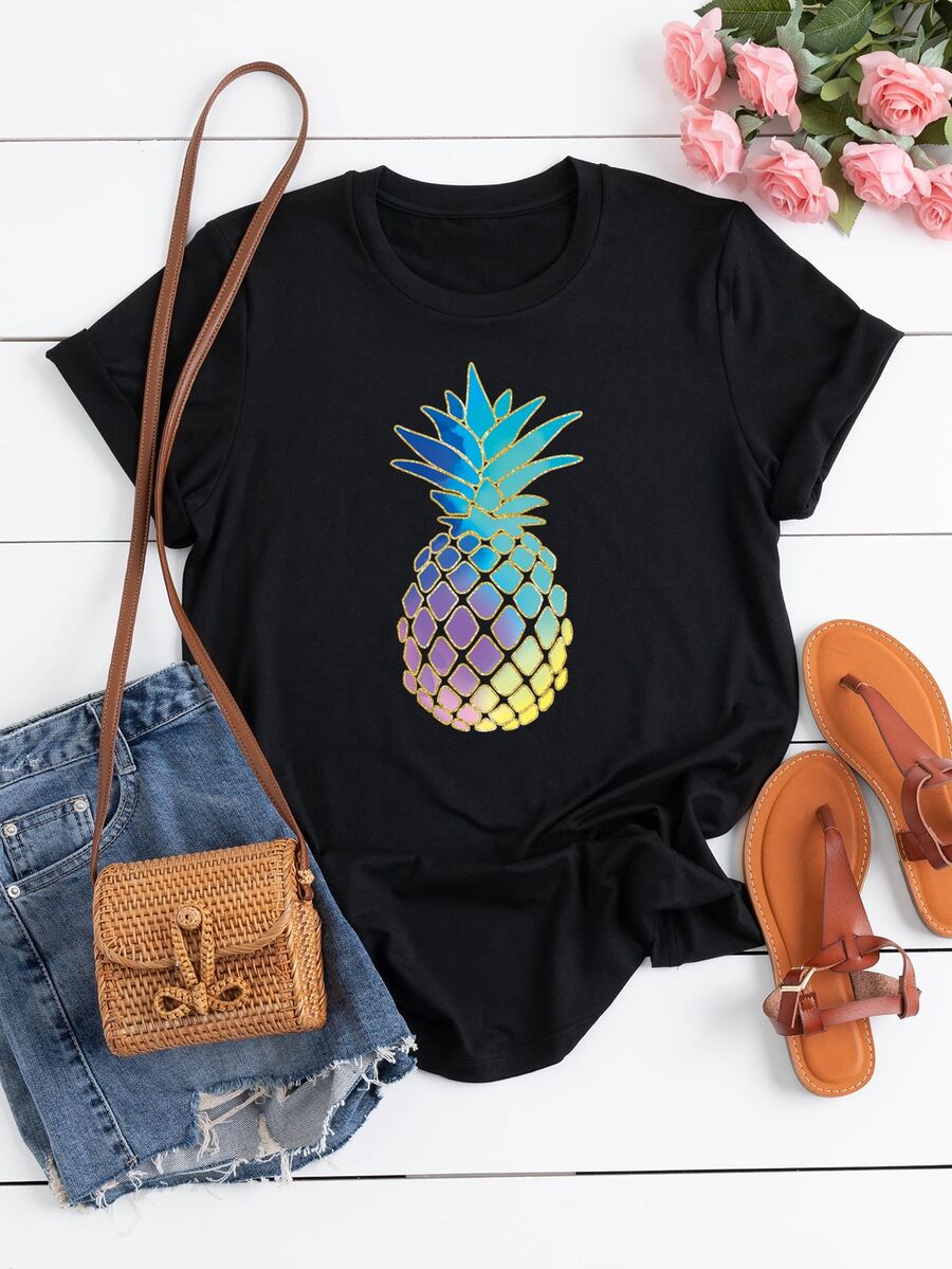 Plus Pineapple Print Tee - Black - View 1