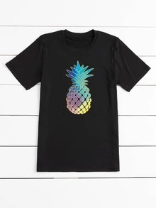 Plus Pineapple Print Tee - Black - View 3