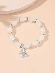水鑽蝴蝶墜飾串珠手鏈 - 白色 - 查看 1