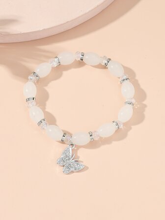 水鑽蝴蝶墜飾串珠手鏈