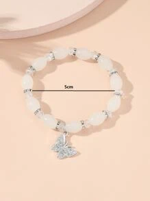 水鑽蝴蝶墜飾串珠手鏈 - 白色 - 查看 3