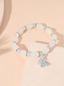 水鑽蝴蝶墜飾串珠手鏈 - 白色 - 查看 4