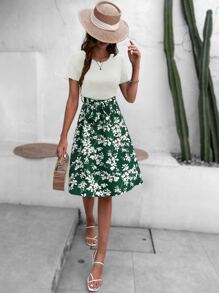 SHEIN LUNE Floral Print Belted Dress - Multicolor - View 3