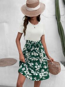 SHEIN LUNE Floral Print Belted Dress - Multicolor - View 4
