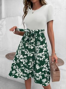 SHEIN LUNE Floral Print Belted Dress - Multicolor - View 6