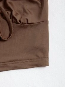 SHEIN Unity Lace Trim Tie Front Cami Crop Top - Coffee Brown - View 4