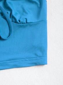 SHEIN Unity Lace Trim Tie Front Cami Crop Top - Blue - View 5
