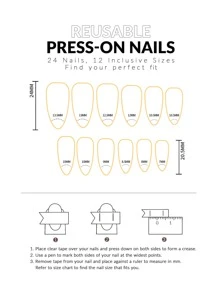 24 piezas Uña postiza stiletto corto & 1 pieza lima de uñas & 1 hoja cinta - Negro - Ver 3