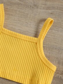 嬰兒條紋針織吊帶上衣和小碎花腰帶百褶半身裙 - 黃色 - 查看 3