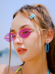 ROMWE Lip Shaped Rimless Fashion Glasses - Purple - View 2