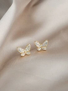 水鑽蝴蝶設計耳釘 - 金黃色 - 查看 1