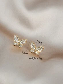 水鑽蝴蝶設計耳釘 - 金黃色 - 查看 3