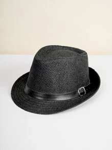 Hombres Sombrero de paja con diseño de cinturón - Negro - Ver 1