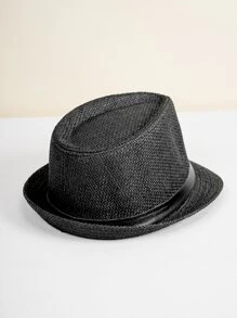 Hombres Sombrero de paja con diseño de cinturón - Negro - Ver 2