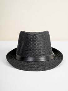 Hombres Sombrero de paja con diseño de cinturón - Negro - Ver 3