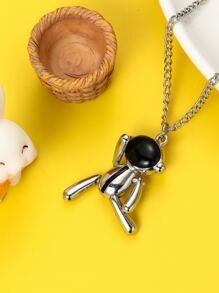 Girls Astronaut Charm Necklace - Antique Silver - View 1