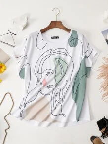 Mulvari Plus Figure Batwing Sleeve Tee & Trousers - Multicolor - View 4