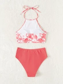 Tie Dye Halter Bikini For Summer Beach - Watermelon Pink - View 7