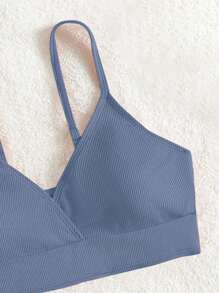 Swim Basics Teen Girls Surplice V Neck Rib-Knit Bikini Set Summer Beach - Dusty Blue - View 3