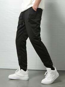 Manfinity Homme Pantalones de chándal con bolsillos en ángulo y cordón en la cintura para hombre - Negro - Ver 5