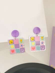 花朵圖案幾何耳墜 - 彩色 - 查看 1