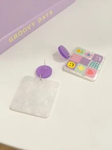 花朵圖案幾何耳墜 - 彩色 - 查看 2