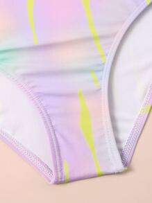 Teen Girls Color Block Cut Out Zipper Front One Piece Swimsuit - Multicolor - View 5