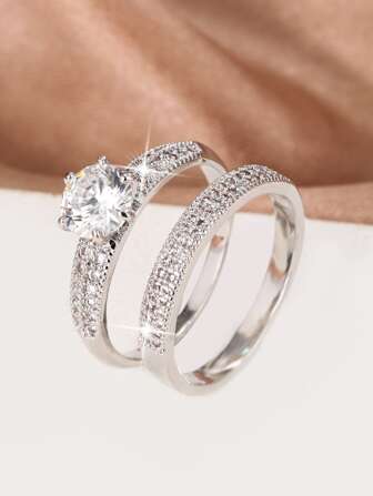 2pcs Cubic Zirconia Decor Ring