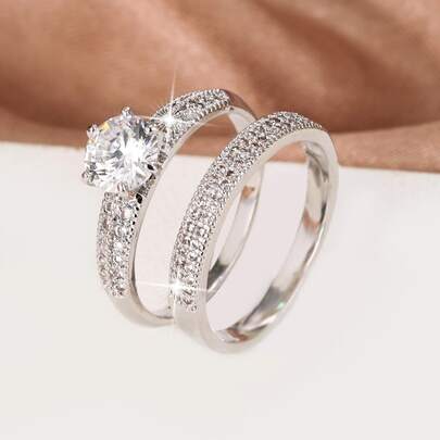 2入組方晶鋯石裝飾戒指