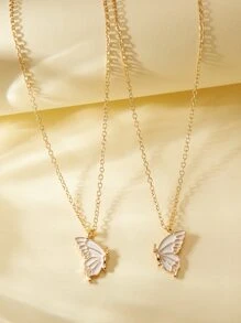 2pcs Butterfly Pendant Necklace - Yellow Gold - View 2
