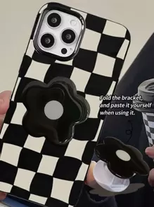 Vintage Flower Gucadi Black And White Checker Pattern Phone Case With Floral Holder Compatible With Apple Smartphone Compatible With Iphone 11,IPhone 13,IPhone 14 Pro Max Waterproof Shockproof Anti-Fall Scratch Resistant - Multicolor - View 5