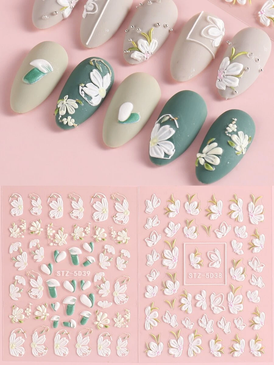 FULL BEAUTY 2sheets Flower Print Nail Art Sticker Nail Stickers DIY - Multicolor - View 1