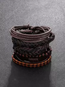 Fashionable and Popular 6pcs Men PU Polyurethane Braided Bracelet for Jewelry Gift and for a Stylish Look - Brown - View 3