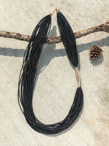 1pc Women's Minimalist Rice Beads Necklace - Black - View 4