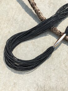 1pc Women's Minimalist Rice Beads Necklace - Black - View 5