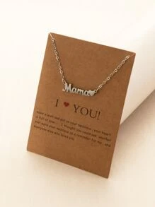 1pc Mother's Day Simple Letter Detail Chain Necklace - Silver - View 1