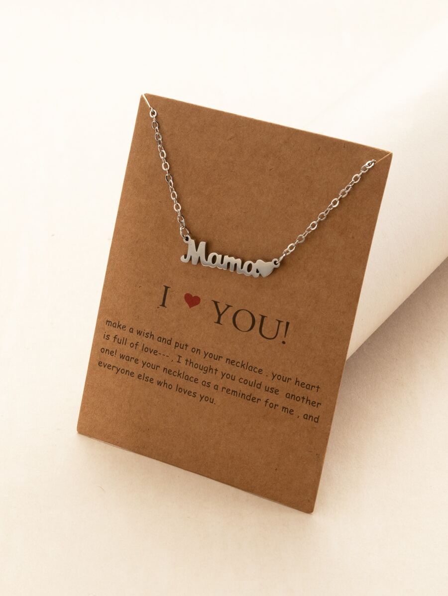 1pc Mother's Day Simple Letter Detail Chain Necklace - Silver - View 1