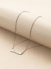 1pc Mother's Day Simple Letter Detail Chain Necklace - Silver - View 3