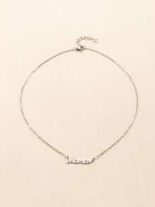 1pc Mother's Day Simple Letter Detail Chain Necklace - Silver - View 5