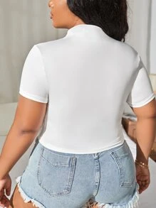 SHEIN SXY Áo thun Plus size Cắt ra màu trơn Giải trí - trắng - Xem 2