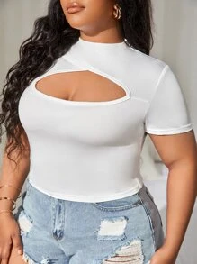 SHEIN SXY Áo thun Plus size Cắt ra màu trơn Giải trí - trắng - Xem 5
