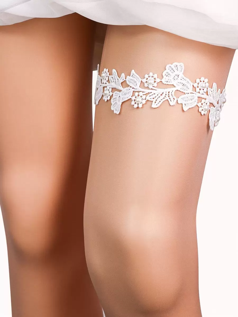 1pc Faux Pearl Decor Bridal Garter Belt Dia dos Namorados - Branco - Ver 1