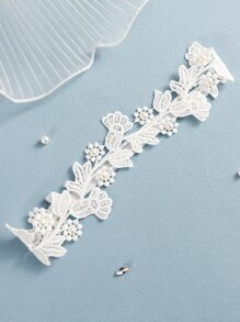 1pc Faux Pearl Decor Bridal Garter Belt Dia dos Namorados - Branco - Ver 5